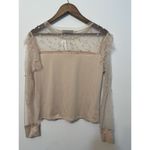 CBR Women's Blouse Sheer Sleeve Neckline Pearl Beading Beige Ruffles XL Feminine Tan Photo 3
