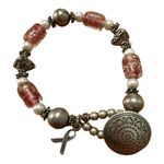 Premier Designs Breast Cancer Oink Silver Charm Bracelet Button Style Closure Pink Photo 0