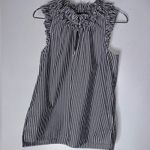 J.Crew  Ruffle Top Sleeveless Blue White Striped Poplin Shirt Style G0825 Size 4 Photo 0