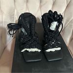 INC Black Strappy Woven Brayd Square Toe Stiletto Lace Photo 5