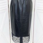 Michael Kors Lace Trim Faux Leather Slip Skirt Black Midi Pencil Elastic XS Photo 0