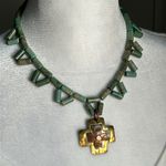 Artisan Handcrafted Turquoise Tube Bead Mixed Metal Cross Centerpiece Necklace Blue Photo 1