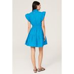 Line and Dot Blue Ruffle Cap Sleeve Mock Neck A-Line Poplin Mini Dress Size Large Photo 2