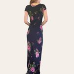 90s vintage floral chiffon square neck cap sleeve maxi dress black and pink XS/S Photo 2