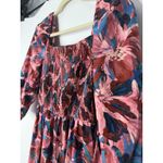 Time & Tru Smocked Floral Midi Dress M Square Neck Puff Sleeve Milkmaid Cottage Photo 2