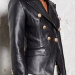 None Faux Leather double breasted fitted blazer jacket, size XS/S, NWOT Photo 0