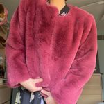 Thalia Sodi Super Soft Maroon Fuzzy Jacket Photo 3