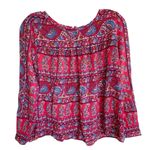 Loft  Petites Bright Coral Pink Blue floral Georgette Bohemian‎ Blouse - SP EUC Photo 0