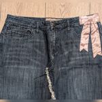 Candie's Vintage Asymmetrical Denim Skirt Pink Satin Bow Mermaid Jean Fray Y2K Photo 1