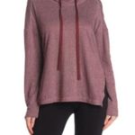 Max Studio  Tunic Hoodie Striped Hooded High/low Funnel Neck Burgundy Casual Cute Photo 0
