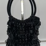 Vintage Black Beaded Sequin Fringe Handbag Purse Evening Bag Made in Hong Kong Photo 0