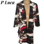 P Luca Milano Graphic Print Open Front Long Cardigan Sweater S Black Photo 3