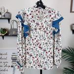 NWT En Saison Ruffle Floral Print Blouse Size Small Blue Photo 0
