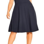 City Chic  Women’s Aubree Frill Shoulder Navy Blue Ponte Crewneck Size 14 NWT Photo 0