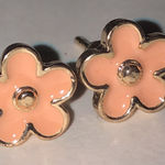 Gold Tone and Peach Pink Dainty Flower Stud Earrings Photo 0
