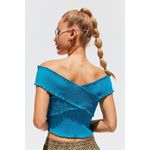 Urban Outfitters Blue Smocked V-Back Cross Neck Cropped Top Women's Size Large Photo 1