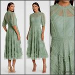 Mac Duggal  8058 Green High Neck Micro Ruffle Tiered Midi Dress Photo 2