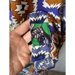 Joy Joy Dress Women Medium Blue Green Abstract Long Sleeve Ruffle Neck Mini Photo 7