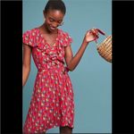 Anthropologie  Maeve Rosalia Red Floral Wrap Dress size 14 Photo 2