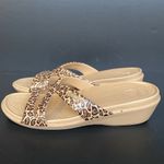 Crocs Patricia Wedge Metallic Animal Print Sandal Tan Brown Sz 10 Photo 5