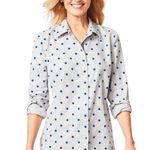 Talbots 100% Cotton Flannel Light Gray & Blue Polka Dot Button Front Shirt Photo 0