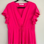 Amanda Uprichard  Drawstring Waist Tiered Maxi Dress Flutter‎ Short Sleeves Large Photo 2