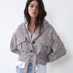 ZARA TWEED PLEATS SHOULDERS JACKET W/ POCKETS & BELT PINK SIZE L NWT Photo 4