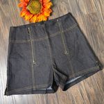 Unique Vintage Black Denim Double Front Zip Shorts NWT | SMALL | Photo 2