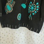 Victoria Jones  Woman Black Sweater with Turquoise and Silver Embellishments Photo 1