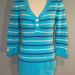 Arizona Jeans Y2K Arizona Jean Company blue striped 3/4 sleeve sweater top v-neck woman’s M Photo 0