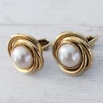 Vintage Clip On Earrings Gold Tone & Faux Pearl Photo 1