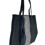Expressions NYC  Vegan Pebbled Leather Black White Blue Woven Insert Purse Tote Photo 4