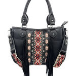 Aztec Tribal Print Fringe Western Handbag Purse with crossbody strap Black Photo 0