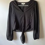 WAYF Black Sheer Western Rodeo Lace Trim Long Sleeve Tie Front Blouse Size S Photo 0