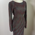 Dee Elly  Metallic Stripe Cutout Back Long Bell Sleeve Maxi Dress Multicolor M Photo 9