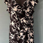 Evan Picone  14 P Black White V Neck Side Tie Ruched Dress Abstract Floral Modern Photo 0