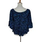 Walter Baker  Top Small Blue Black Off Shoulder Ruffle Boho Long Sleeve Photo 3
