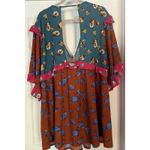 Anthropologie Mini Dress Size XL Ruffled Bell Sleeve Plunging V-Neck Floral Photo 3