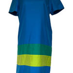 Papell 100% Silk Shift Womens Dress Sz 4P Artsy Bright Colorblock 60s Inspired Blue Photo 0