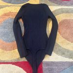 Abercrombie & Fitch Black Sweater Ribbed Long Sleeve Thong Bodysuit Cutout Small Photo 3