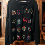 Arriviste Beaded Christmas Cardigan Sweater Vintage Presents Stars Women's L Multiple Size L Photo 0