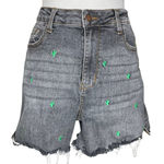 Judy Blue High Waist Cactus Embroidery Stitched Frayed Denim Shorts Size 1X Photo 2