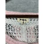 POL Womens Striped Sweater Pink White Sz M Open Knit Beachy Photo 2