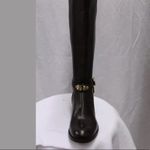Michael Kors Arley Leather Riding Boots Gold Logo Photo 4