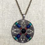 Sterling Silver Turquoise Garnet Onyx Lapis Marcasite Pendant and Rope Necklace Photo 6