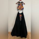 Jovani  45302A two piece floral colorful embroidered black tulle prom dress NEW 2 Photo 11