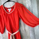 Sweet Storm  Small Orange & Tan Chiffon Lined Dress Stretch Waist 3/4 Sleeves Photo 3