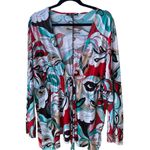 Lily 🖤💜🤍 Geometric Retro Patterned Long Open Topper, Elastic Waist Front Tie Purple Size 2X Photo 11