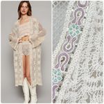 POL  Womens Boho Crochet Sequin Embellished Duster Cardigan Beach Cover Up Size L Photo 1