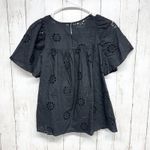 Madewell Blouse Women Size XXS Black Floral Eyelet Detail Short Sleeve Yoke Top Photo 6